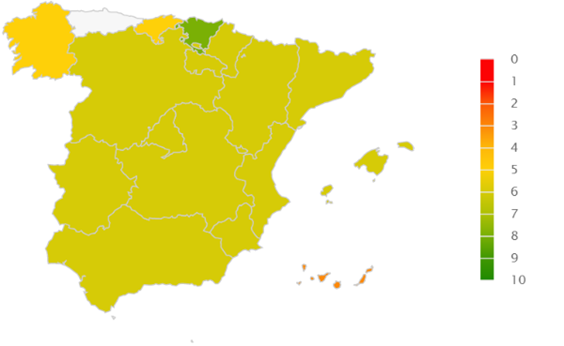Mapa de rating de empresas que fabrican aceite en España