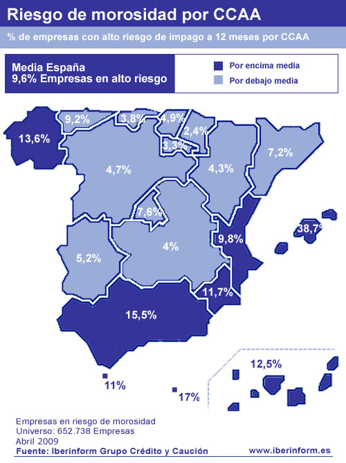 Mapa de riesgo morosidad de empresas de España - Abril 2009 Mapa de riesgo de morosidad de empresas de España - Abril 2009